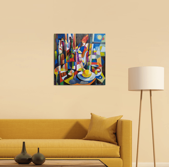 Still life with Lemon (60x60cm, cubism, oil painting, ready to hang)