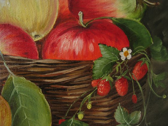 Still Life with Apples in a Rustic Basket
