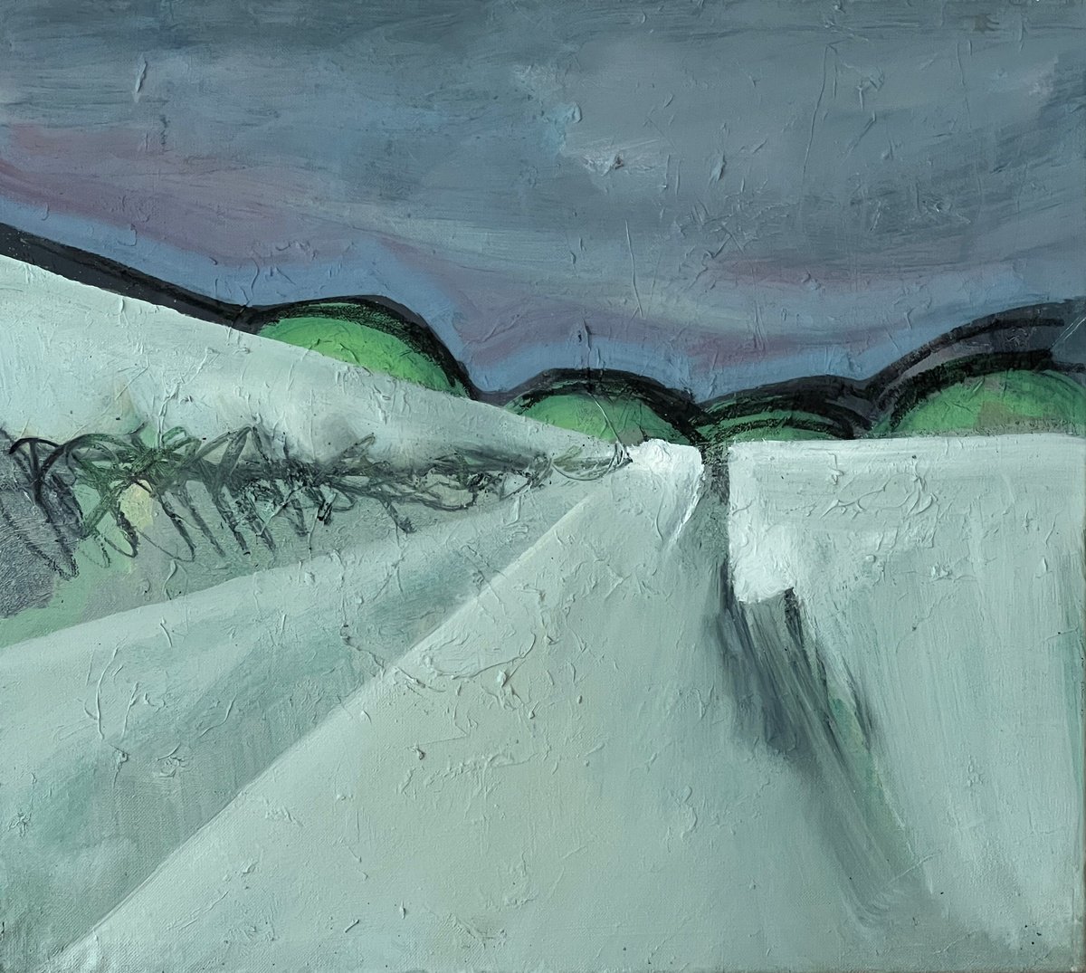 Urban And Pop Cityscapes Oil Painting By Zakhar Shevchuk, 22 X 19", Highway, Original Artwork