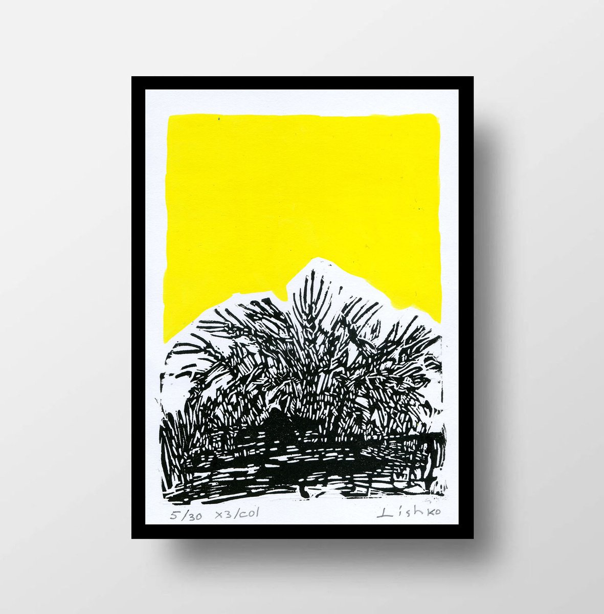 Expressive Landscape Linocut By V. Lishko, 6 X 8", Landscape, Original Artwork