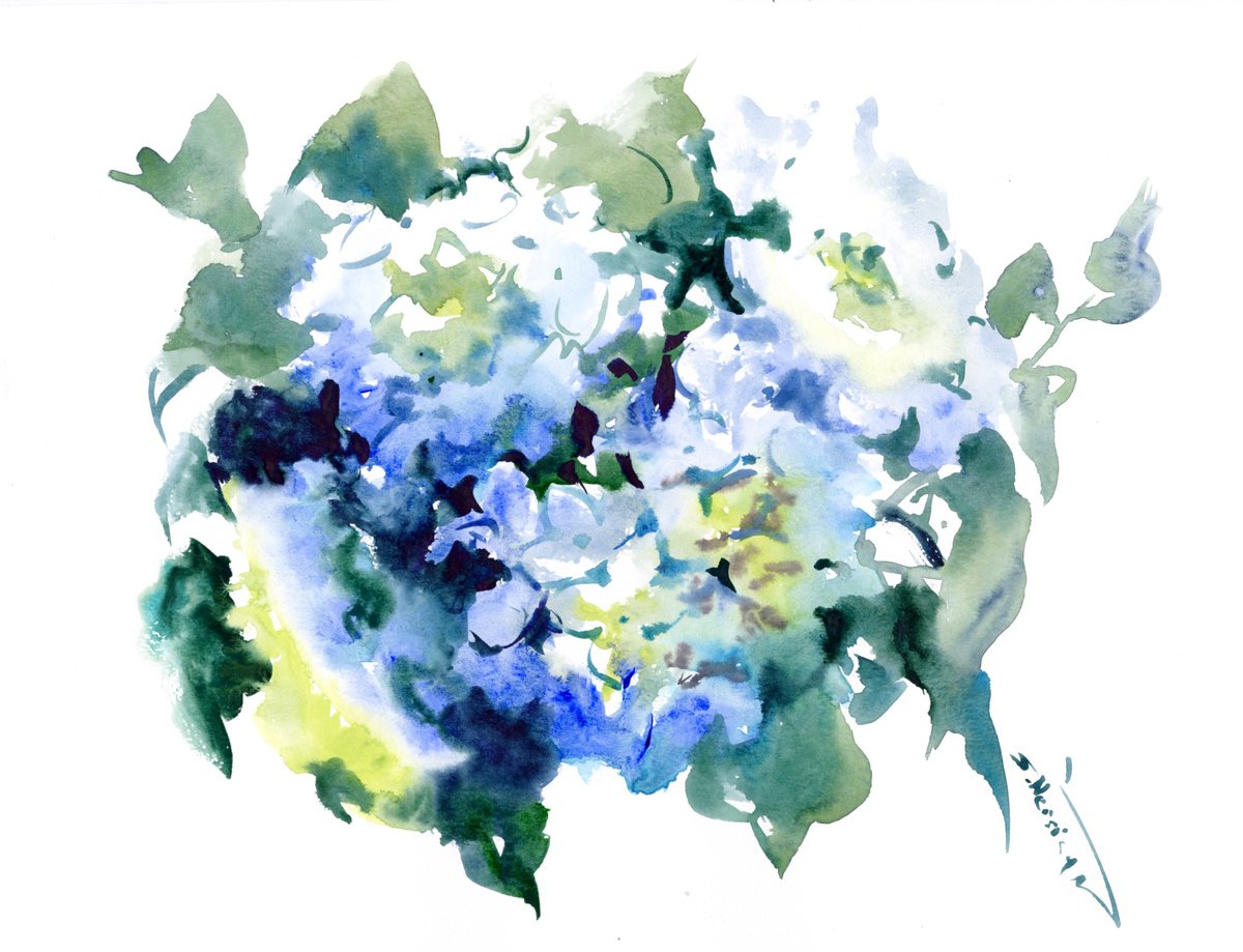 Blue Hydrangea Flowers by Suren Nersisyan