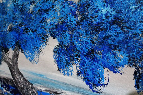 Oil painting blue tree.