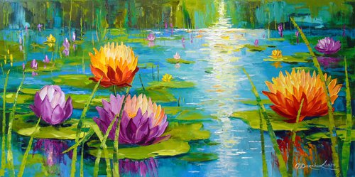 Blooming Lilies: Serenity on Water by Olha Darchuk