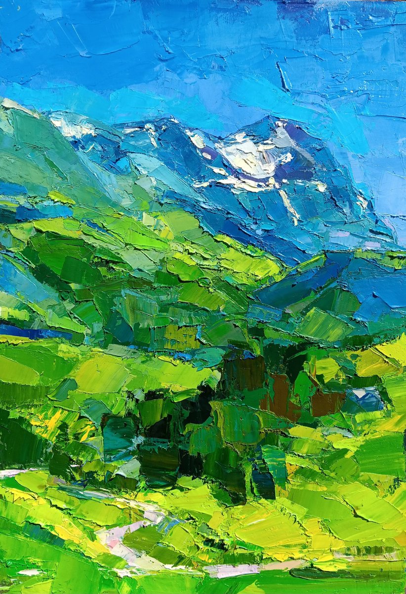 Impressionistic Landscape Oil Painting By Ruslan Khais, 18 X 26", Colorado. Blue Sky, Original Artwork