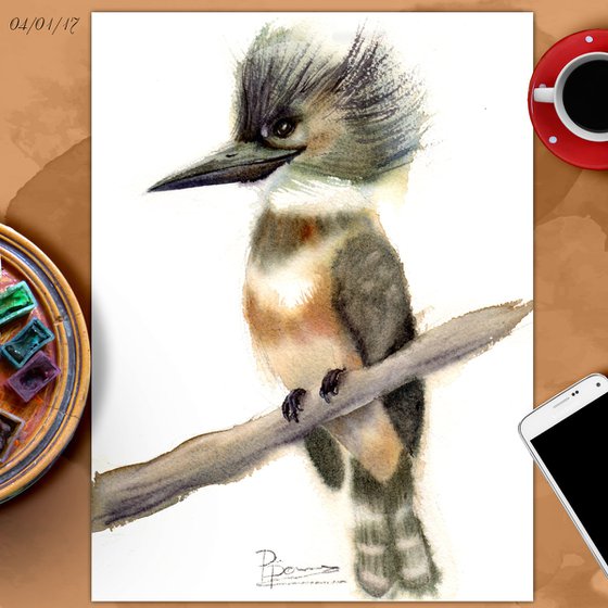 Kingfisher bird Original Watercolor Painting