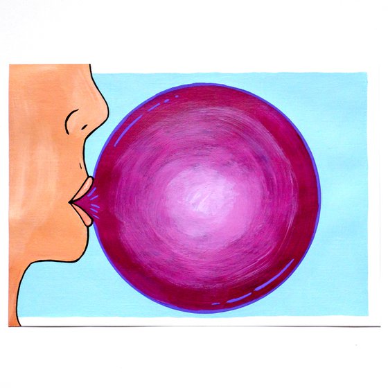 Pop! Purple Bubble Gum Pop Art Painting On Unframed Paper