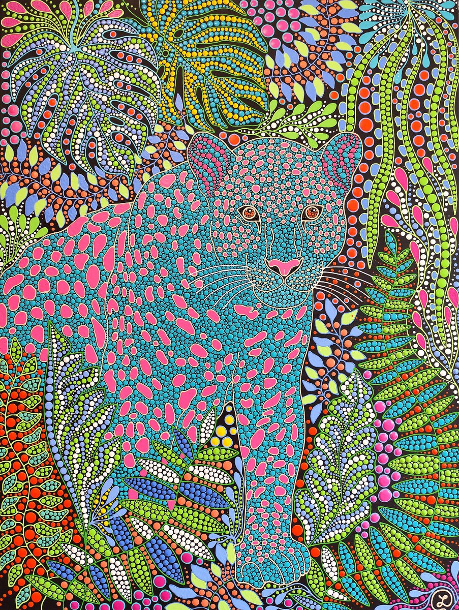 Expressive Animal Acrylic Painting By Oxana Lazari, 24 X 31", Enchanted Jungle, Original Artwork