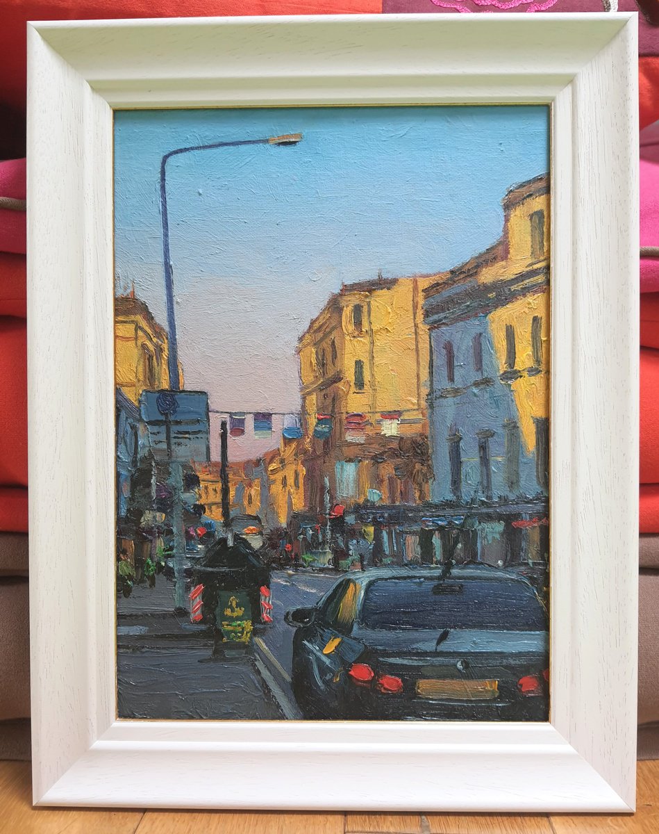 Impressionistic Cityscapes Oil Painting By Roberto Ponte, 13 X 17", Western Road, Brighton, Original Artwork