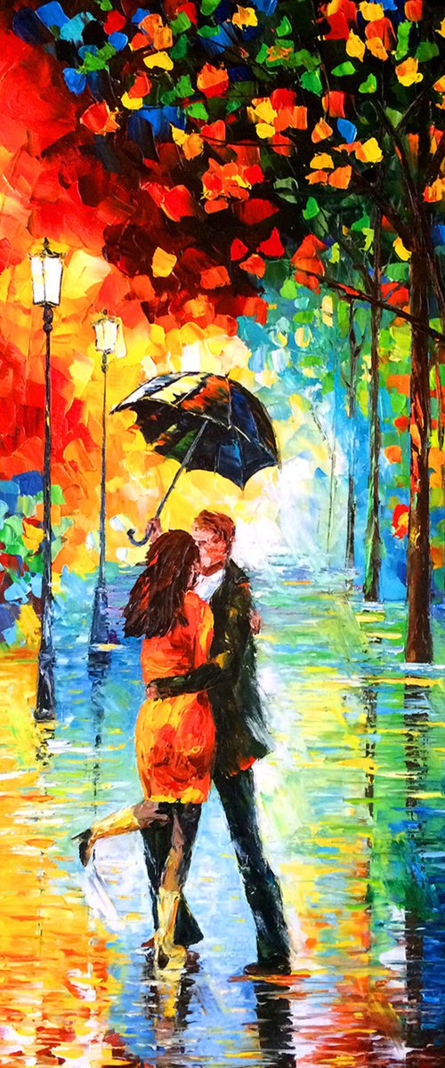 LOVE IN THE RAIN - Couple love. Umbrella. Autumn date. Autumn walk. Kiss. Love. Passion. Meeting. Parting. by Marina Skromova