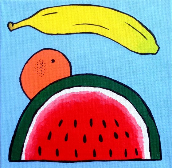 Pop Art Fruit Painting Of Watermelon Orange and Banana