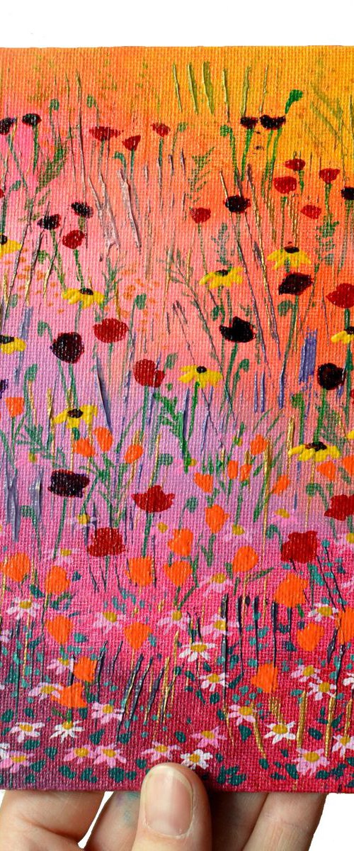 Mini Meadow 5 - poppies, rudbeckias and daisies by Lisa Mann