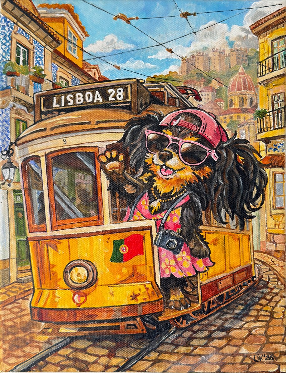 Cartoon Acrylic Painting , Tram 28 By Irina Kurganskaya, 12 X 16, Artwork For Sale On Artfinder