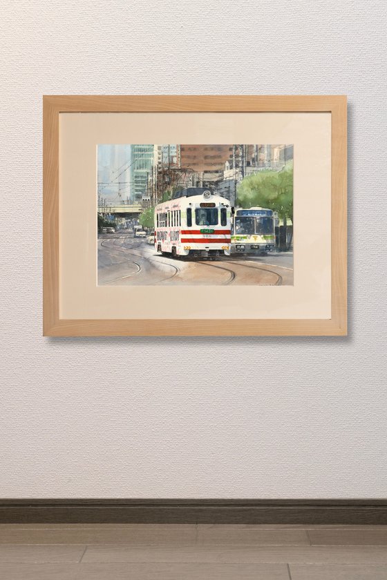 Trams and buses on urban tracks