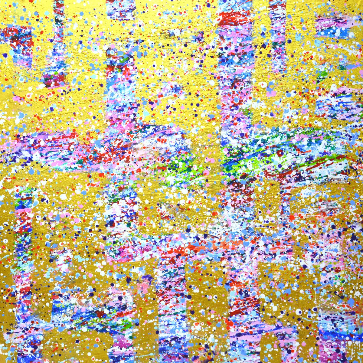 Abstract Acrylic Painting By Iryna Kastsova, 39 X 39, Expression With Gold 26., Original Artwork