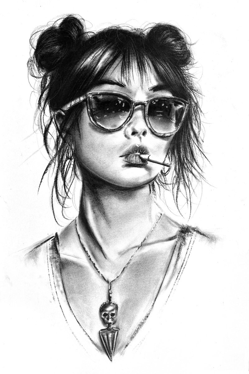 Illustrative Portrait Charcoal Drawing By Denny Stoekenbroek, 13 X 20, Nonchalant, Original Artwork