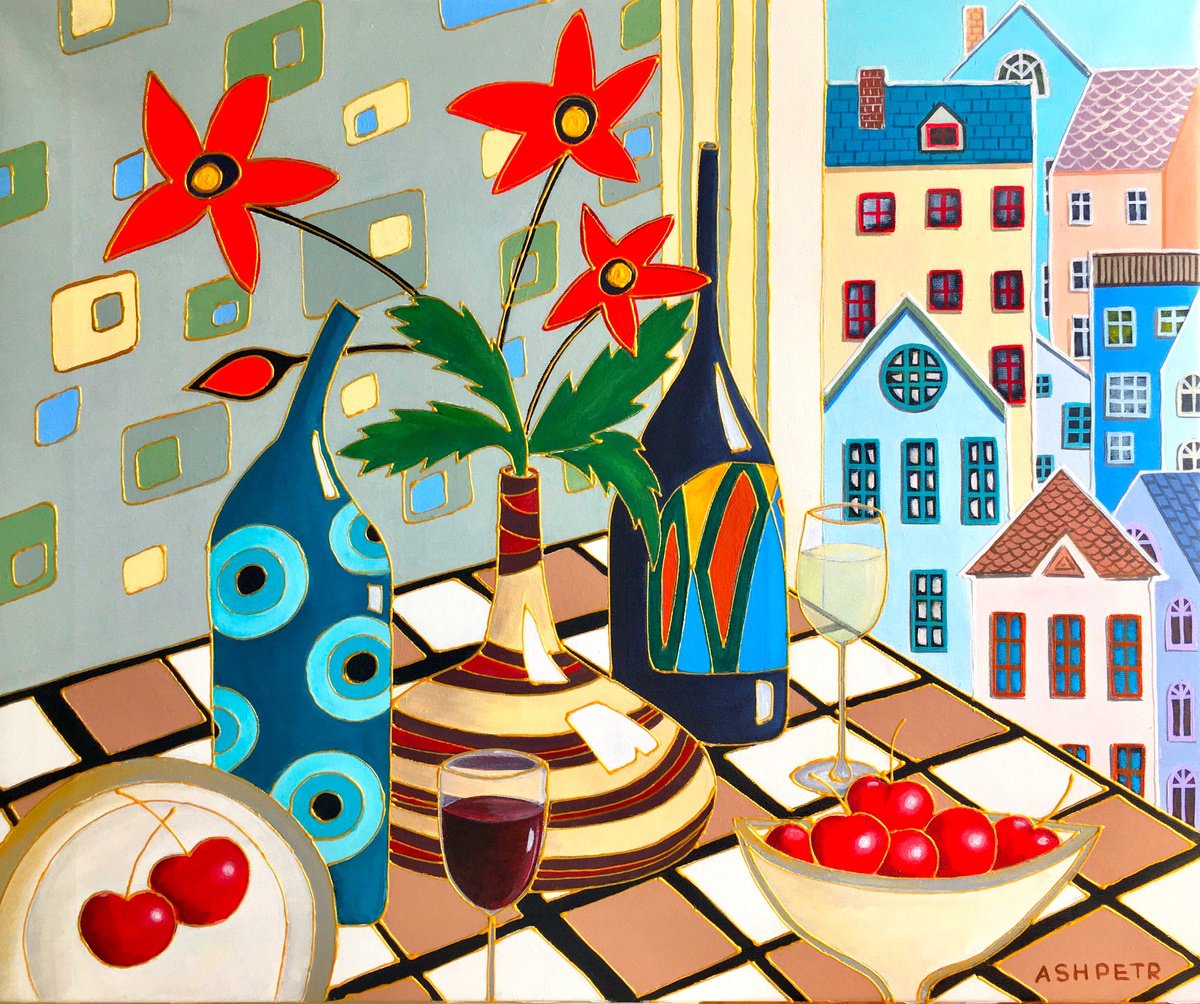 Abstract Still Life Acrylic Painting By Ashot Petrosyan, 24 X 20, Relax, Original Artwork