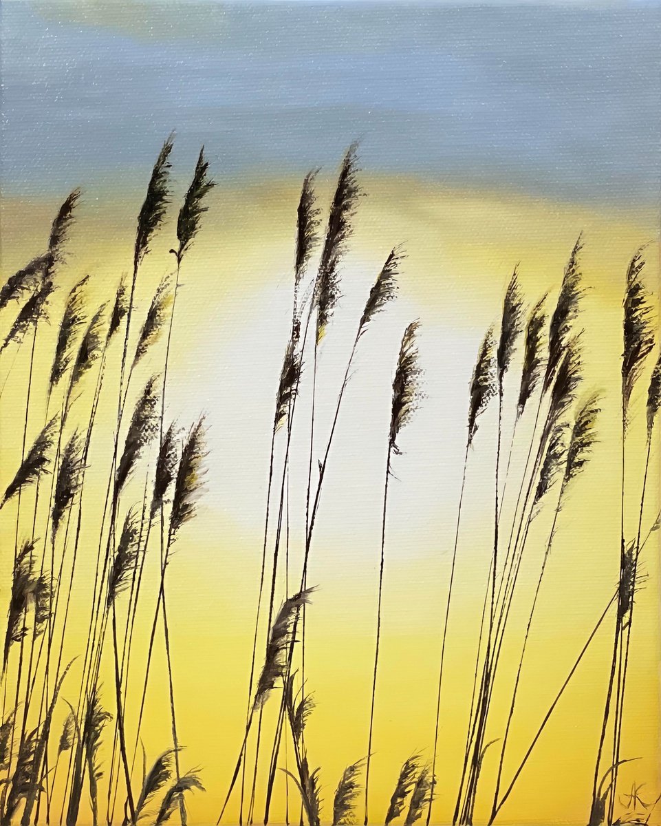 Photorealistic Oil Painting , Seagrass On A Sunrise By Alla Kallas, 8 X 10, Artwork For Sale On Artfinder