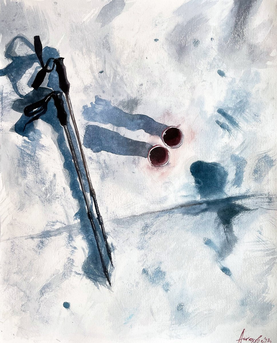 Impressionistic Landscape Watercolour By Ksenia Astakhova, 16 X 20", Pause Au Sommet, Original Artwork