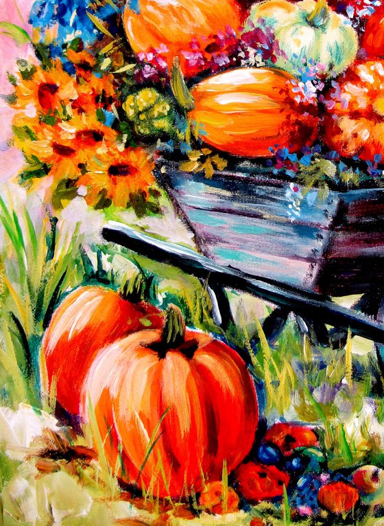 Pumpkins and flowers