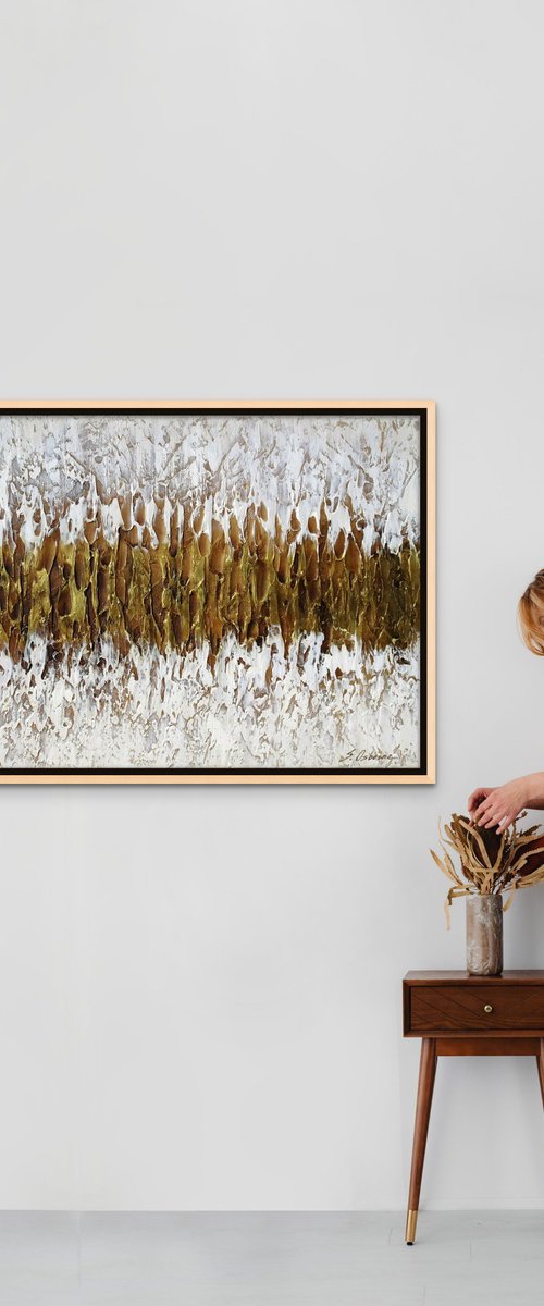 GROUNDED IN GOLD II. Gold Beige Bronze Large Abstract Painting with Texture by Sveta Osborne