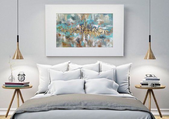 Golden city, 80x50 cm. (Ready to hang).