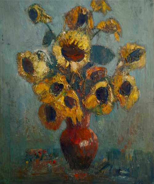 Sunflowers  50x60cm, oil painting, palette knife by Matevos Sargsyan