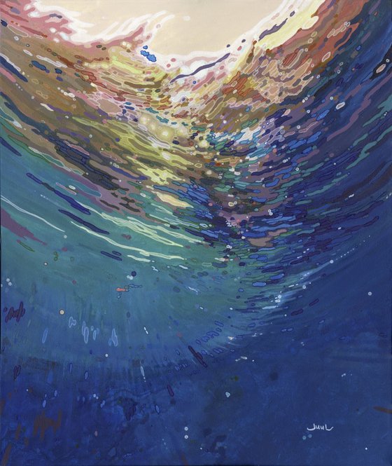Emerging Sun Setting Underwater Ocean Reflections Painting