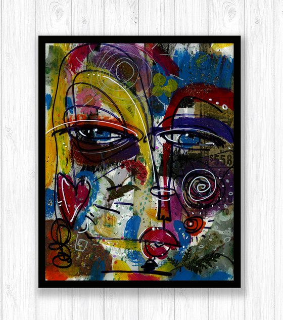 Funky Face Love 18 - Mixed Media Art by Kathy Morton Stanion