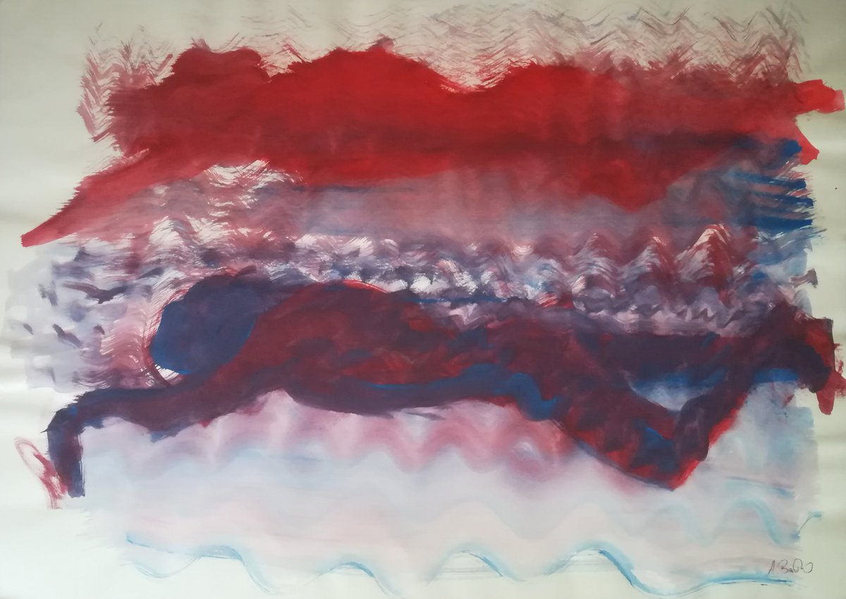 Expressive Portrait Acrylic Painting By Aleksandar Basic, 33 X 23, Swimmer Two, Original Artwork