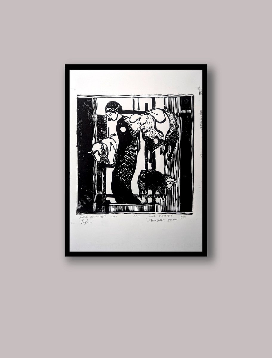 Linocut , - Time Observers - ? By Alena Kuschnereit, 8 X 11, Artwork For Sale On Artfinder