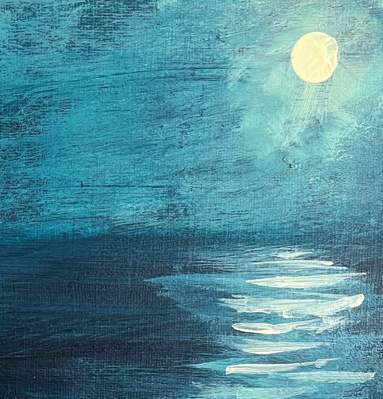 Turquoise Moon acrylic abstract landscape