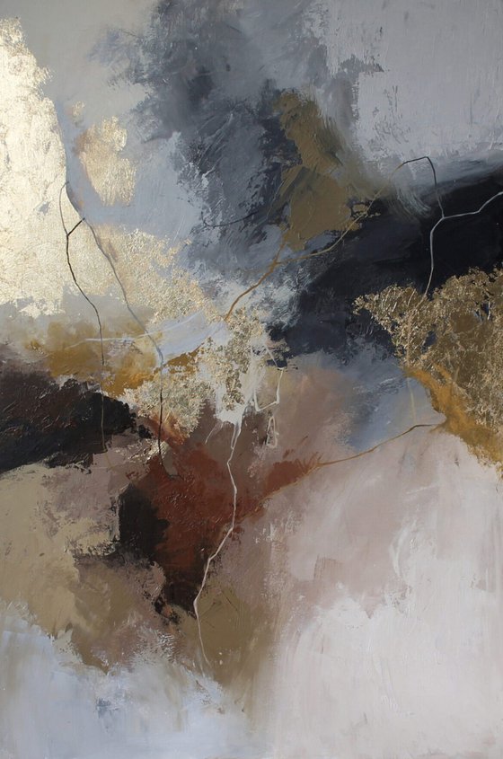 "Rime" Gray brown gold abstract acrylic art