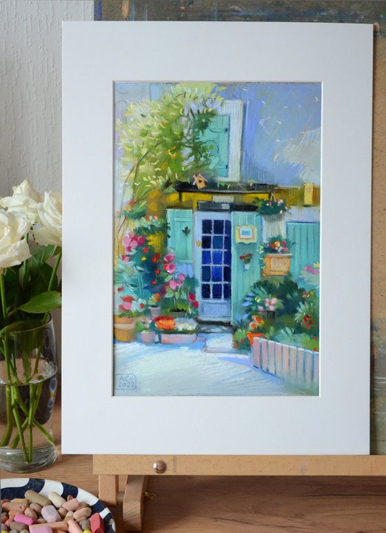 a door and flowers