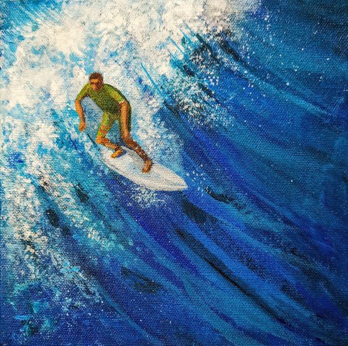 Surfer in the blue sea 4 by Asha Shenoy