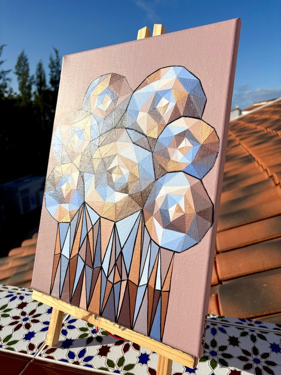 ABSTRACT BLUE AND GOLD FLOWER COMPOSITION