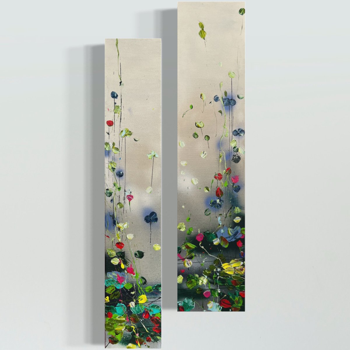 High acrylic artwork diptych with flowers Flowers On The See IV by Anastassia Skopp
