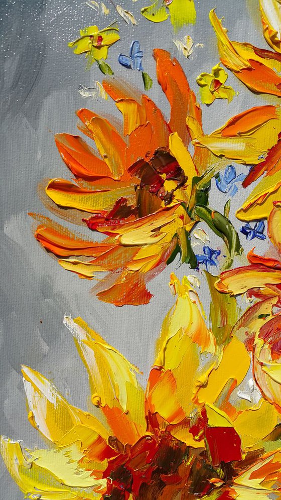 Bright sunflowers - painting sunflowers, oil painting, flower, sunflowers painting original, oil painting floral, wall art, gift, home decor