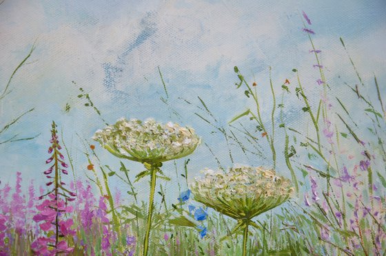 Blooming meadow. Oil painting. Original Art.