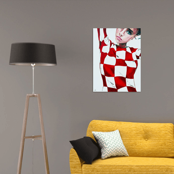 Woman in Red Checkered Dress