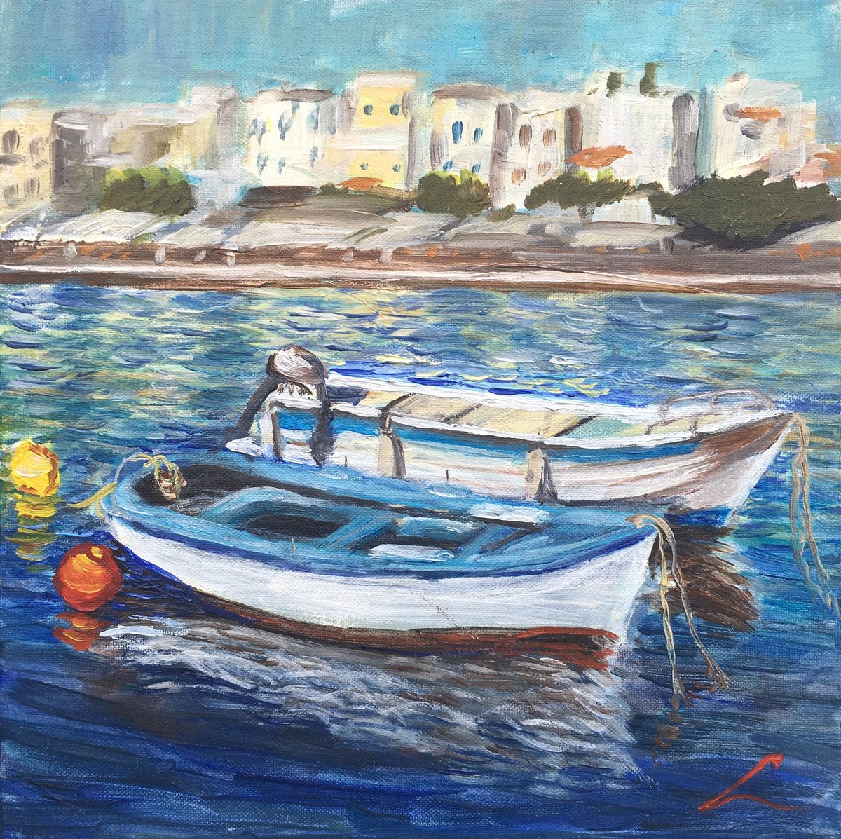 Boats at Agios Nicolaos by Elena Sokolova