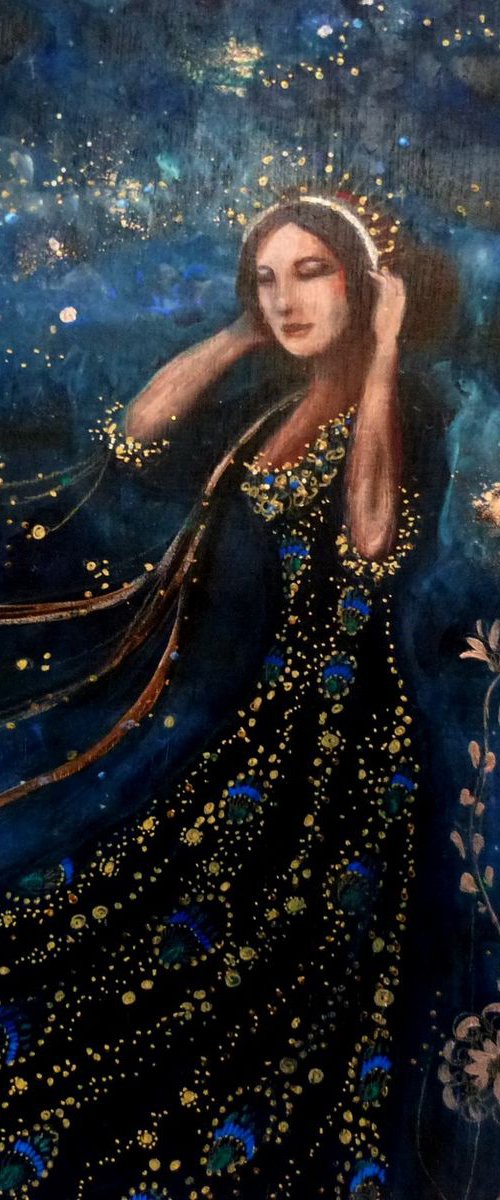 "The Empress of Dreams." 40x40cm on wood. by Loetitia Pillault
