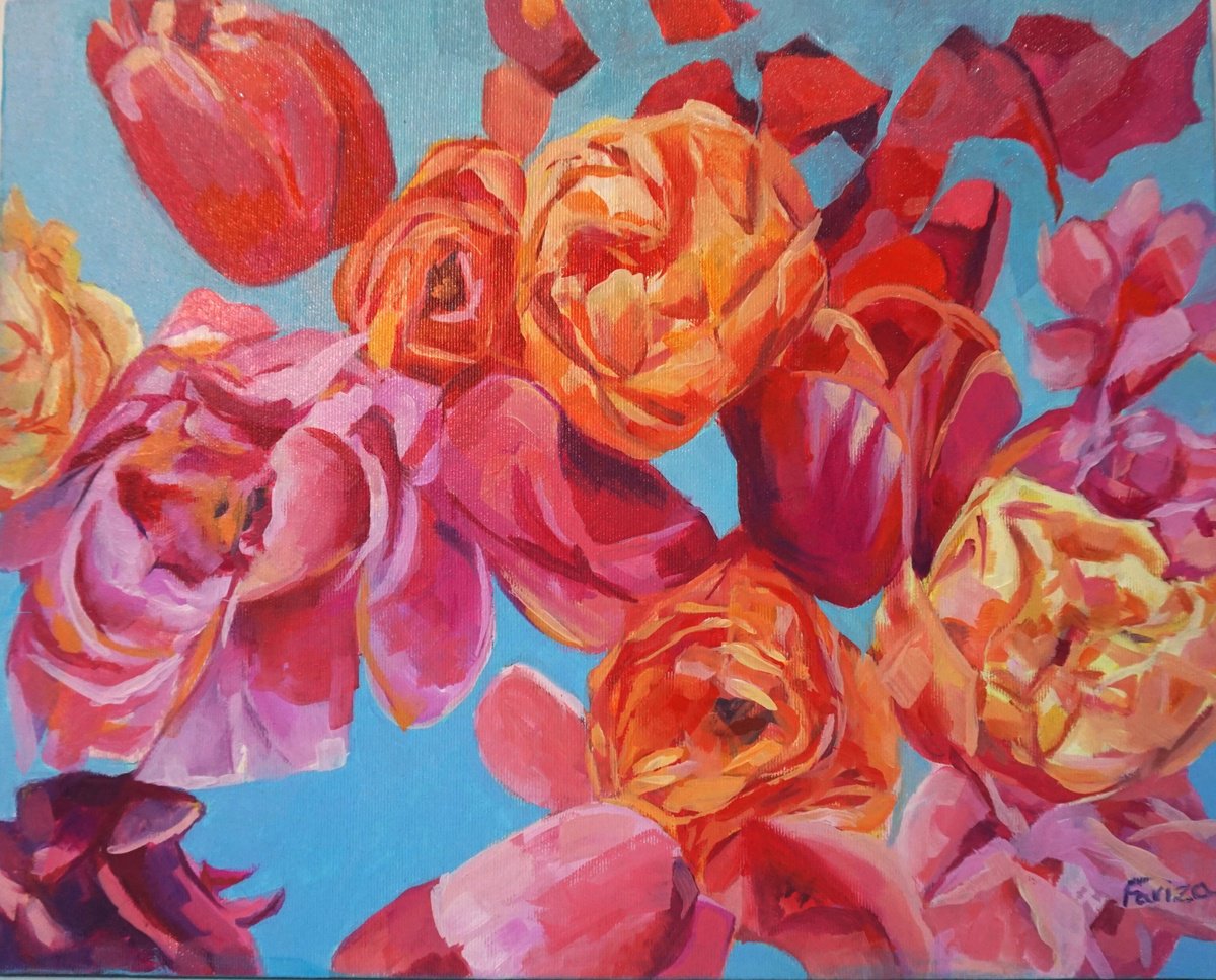 Impressionistic Botanical Oil Painting By Amaya Fernandez Fariza, 16 X 13, Floral Explosion, Original Artwork