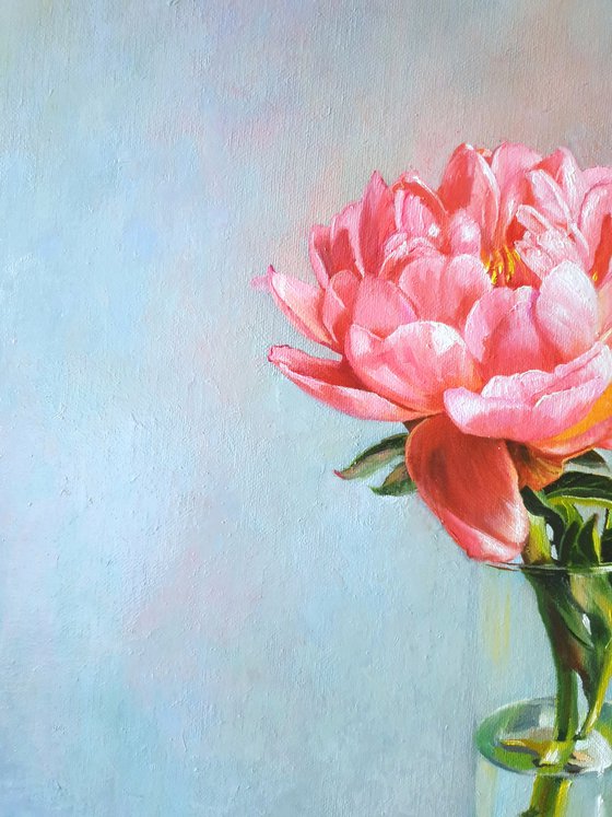 "Coral flashes. " peonies  flower  liGHt original painting  GIFT (2021)