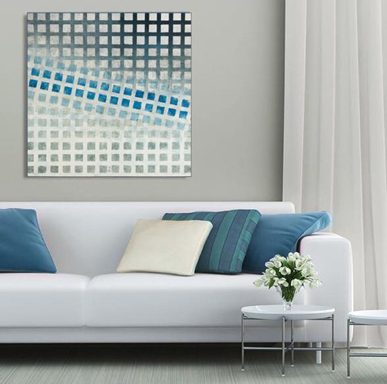 "Blue geometric abstraction", abstract painting