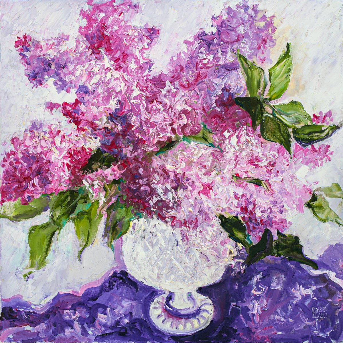 Expressive Oil Painting , Lilac Laces Framed By Liudmila Pisliakova, 17 X 17, Artwork For Sale On Artfinder