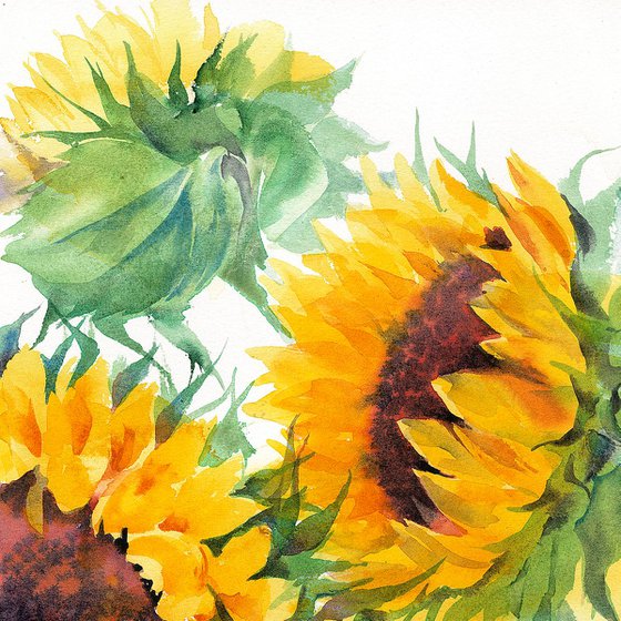 Sunflower painting, Sunflower watercolour painting, Floral Wall Art, Floral painting, yellow flower