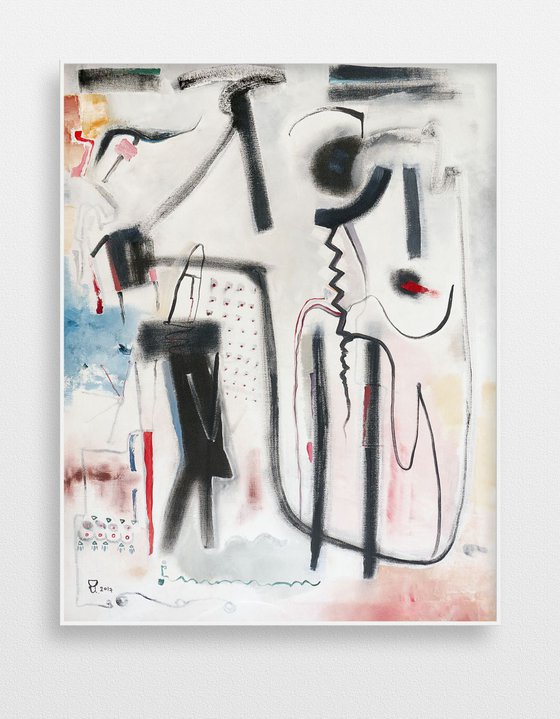 Pinguin Knight and Princess -Large Abstract Painting