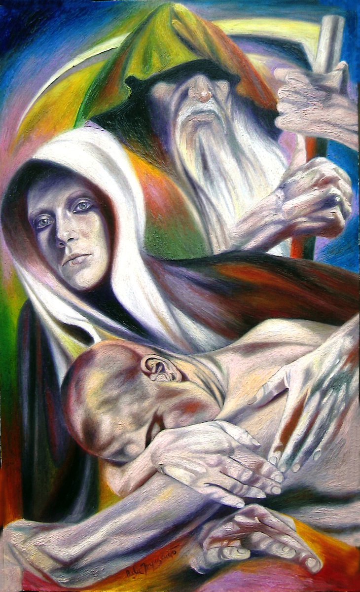 Expressive Portrait Oil Painting By Paola Imposimato, 24 X 39", Consolation, Original Artwork