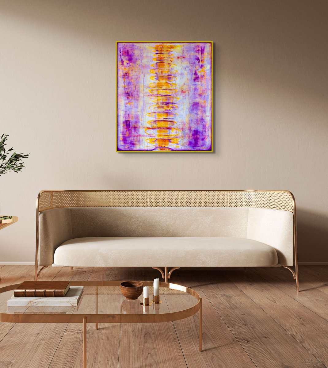 Organic Abstract Acrylic Painting By Elide Pizzini, 28 X 32, Setting Sun, Original Artwork