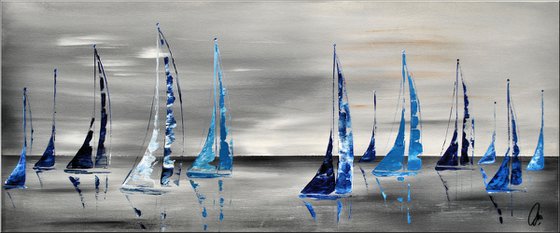 Blue Sails III - Abstract Seascape - Acrylic Painting - Canvas Art- Blue Wall Art